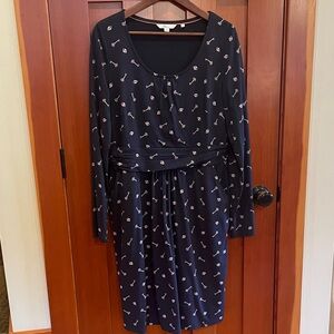 Boden Dark Blue Long Sleeve Dress with Pink Pattern